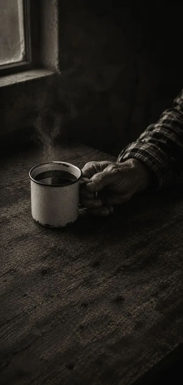 Mão segurando uma caneca de café quente