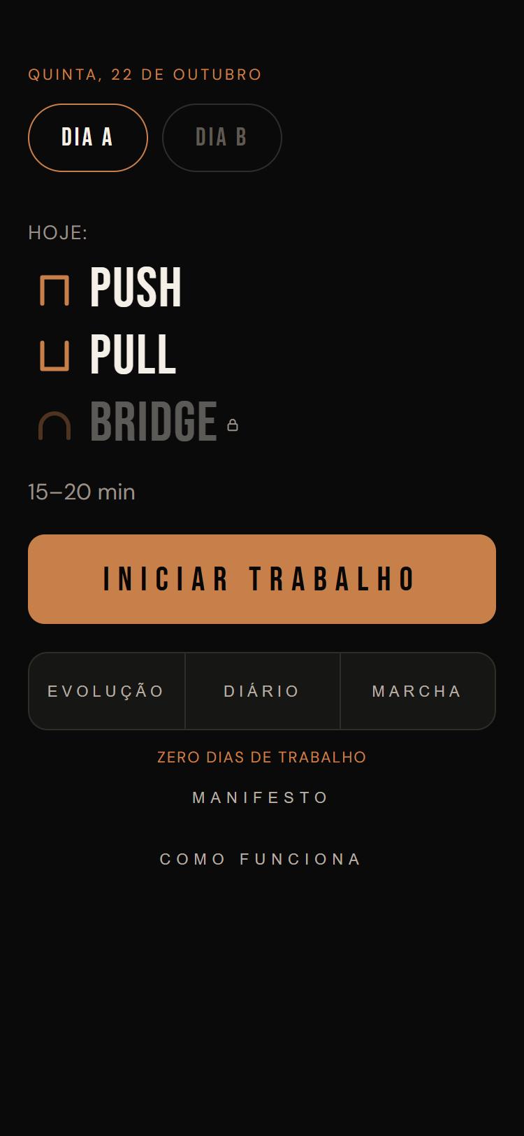 Treino do dia pronto na tela inicial